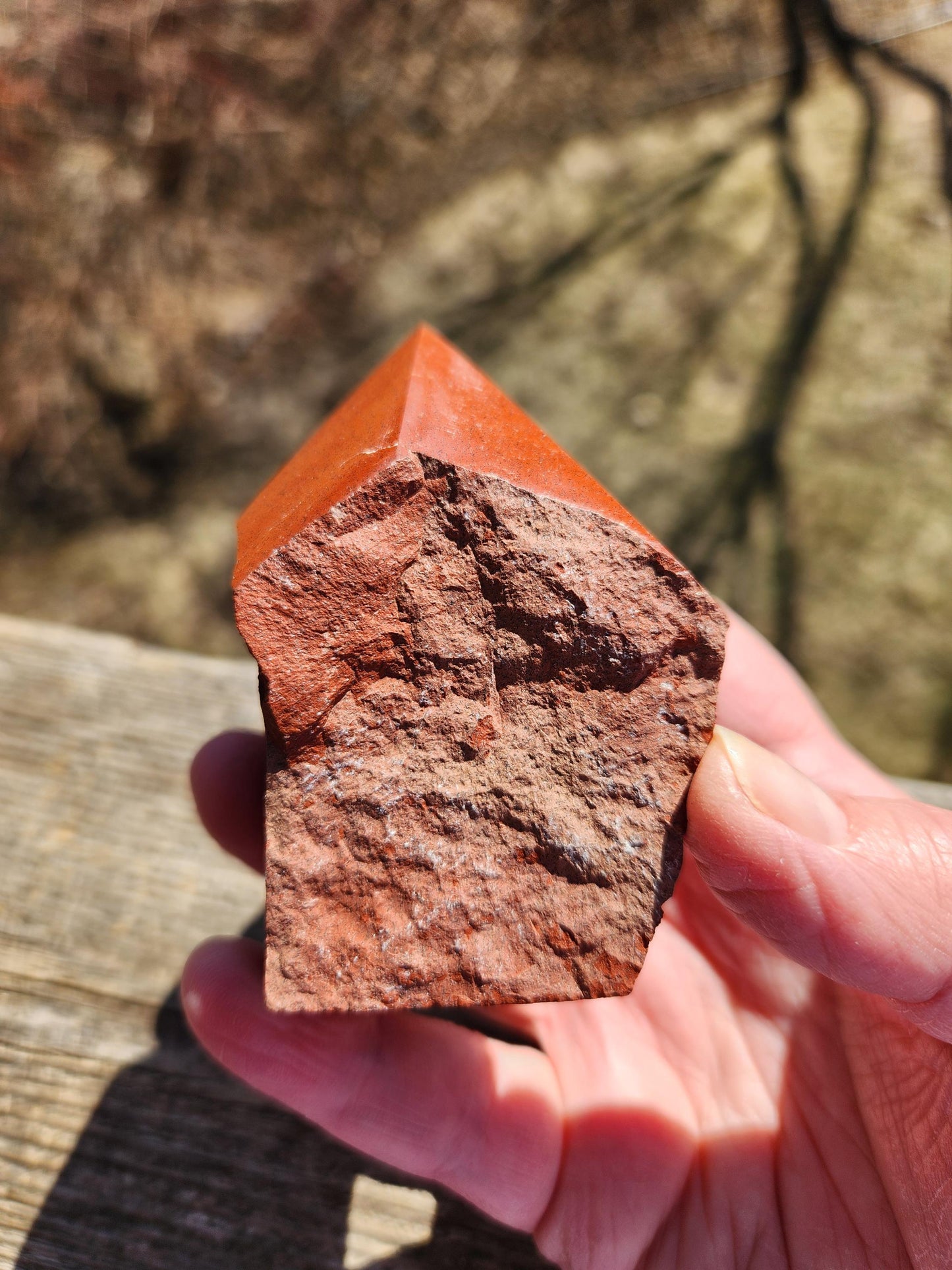 AAA Red Jasper Point: Polished Top, Natural Sides
