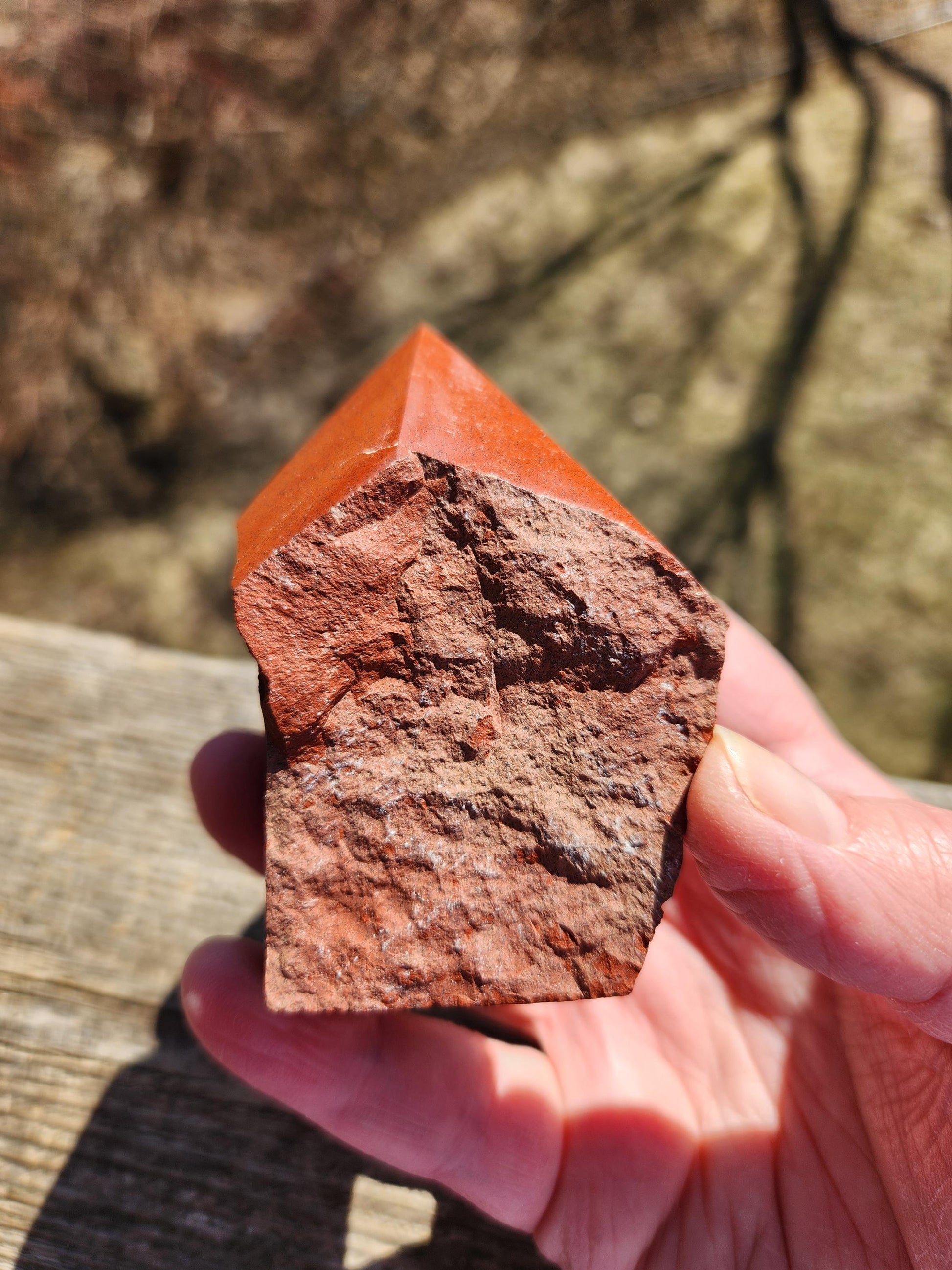 AAA Red Jasper Point: Polished Top, Natural Sides