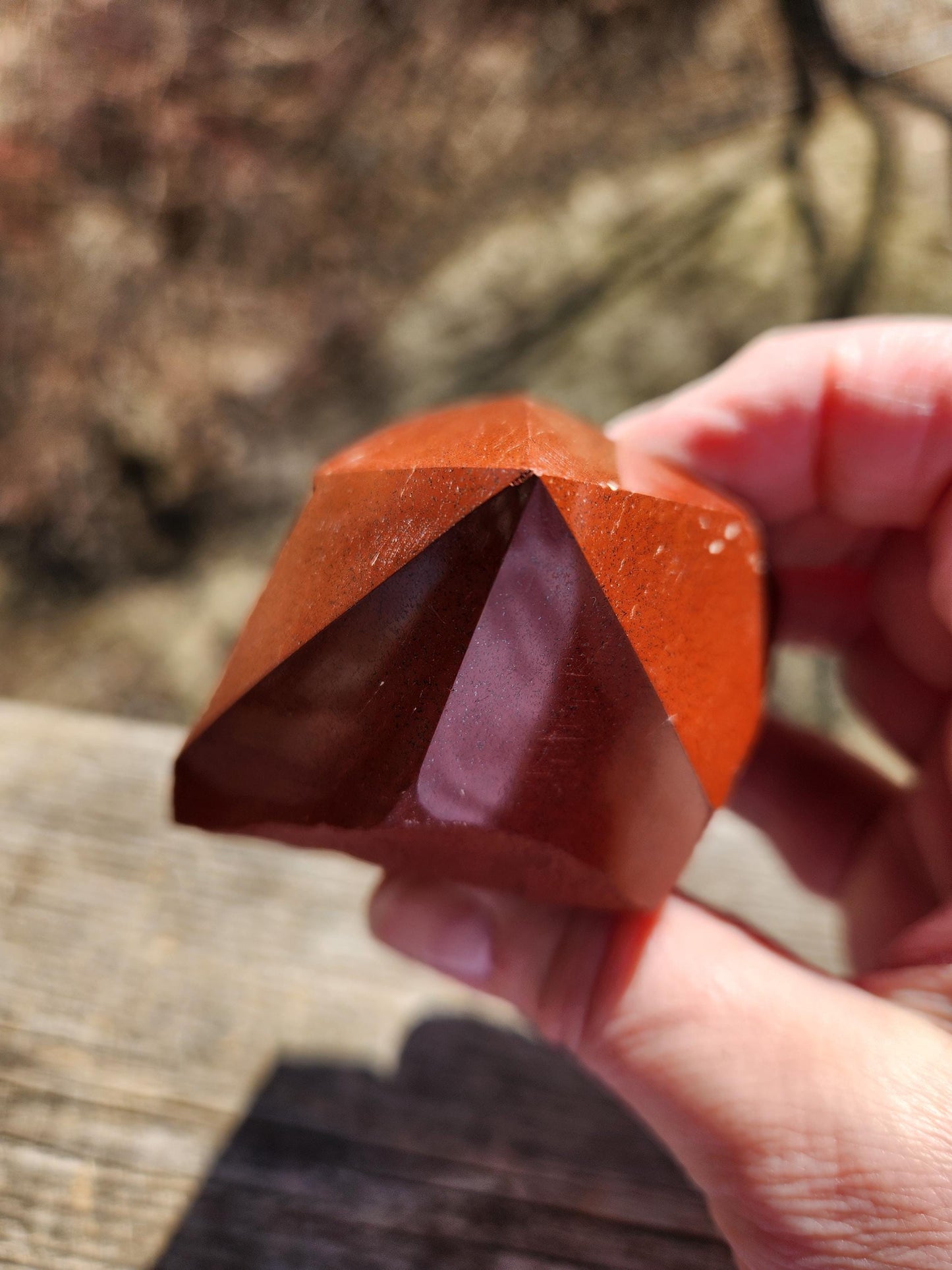AAA Red Jasper Point: Polished Top, Natural Sides