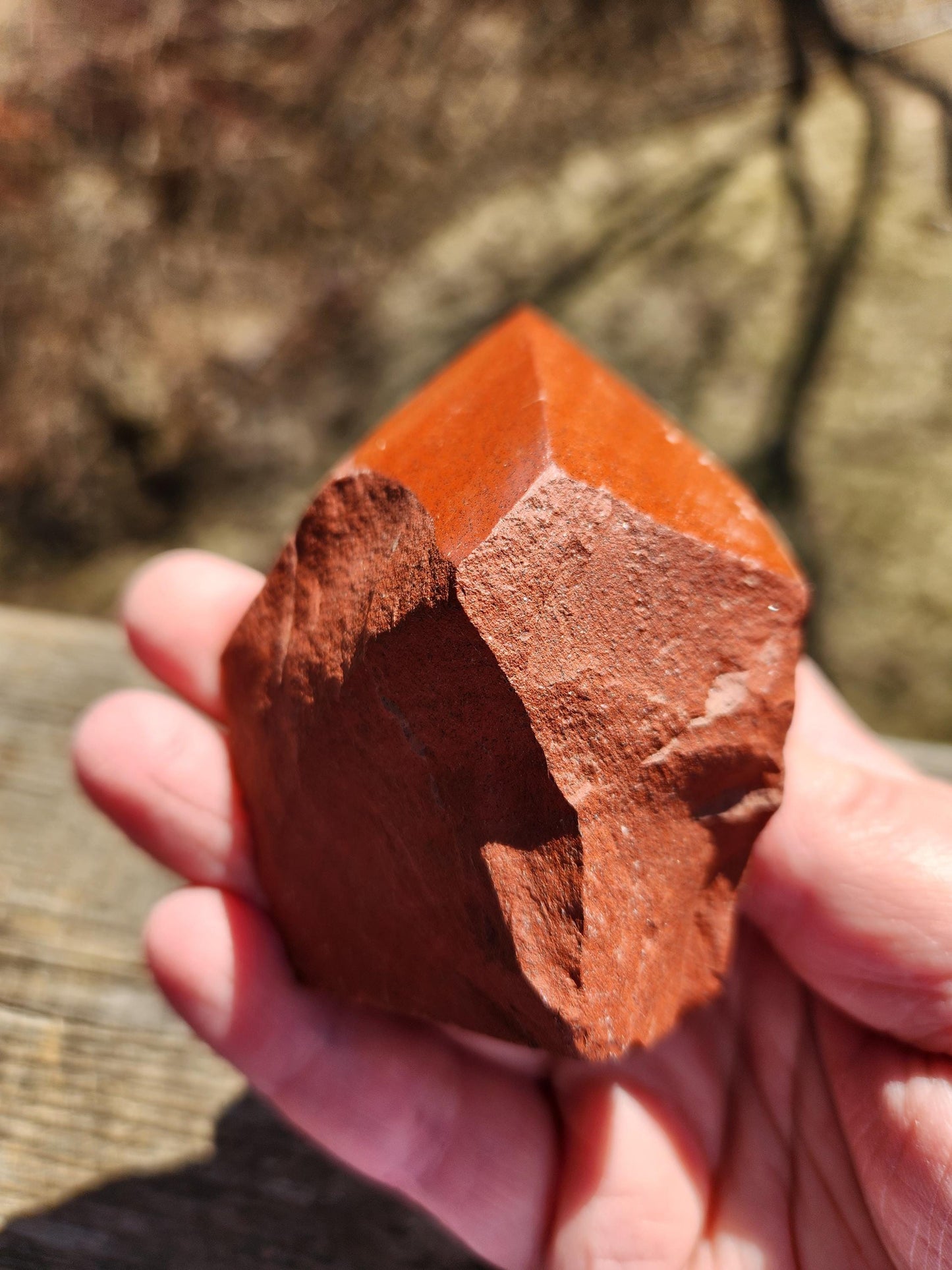 AAA Red Jasper Point: Polished Top, Natural Sides