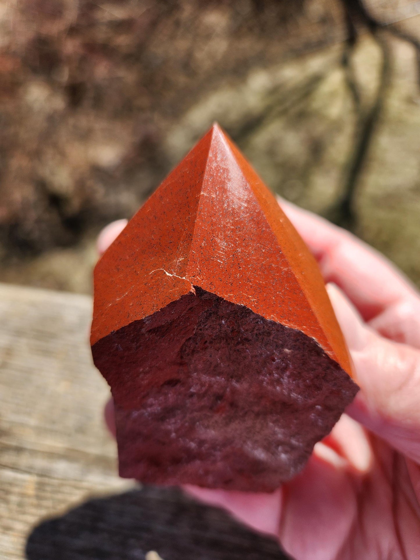 AAA Red Jasper Point: Polished Top, Natural Sides