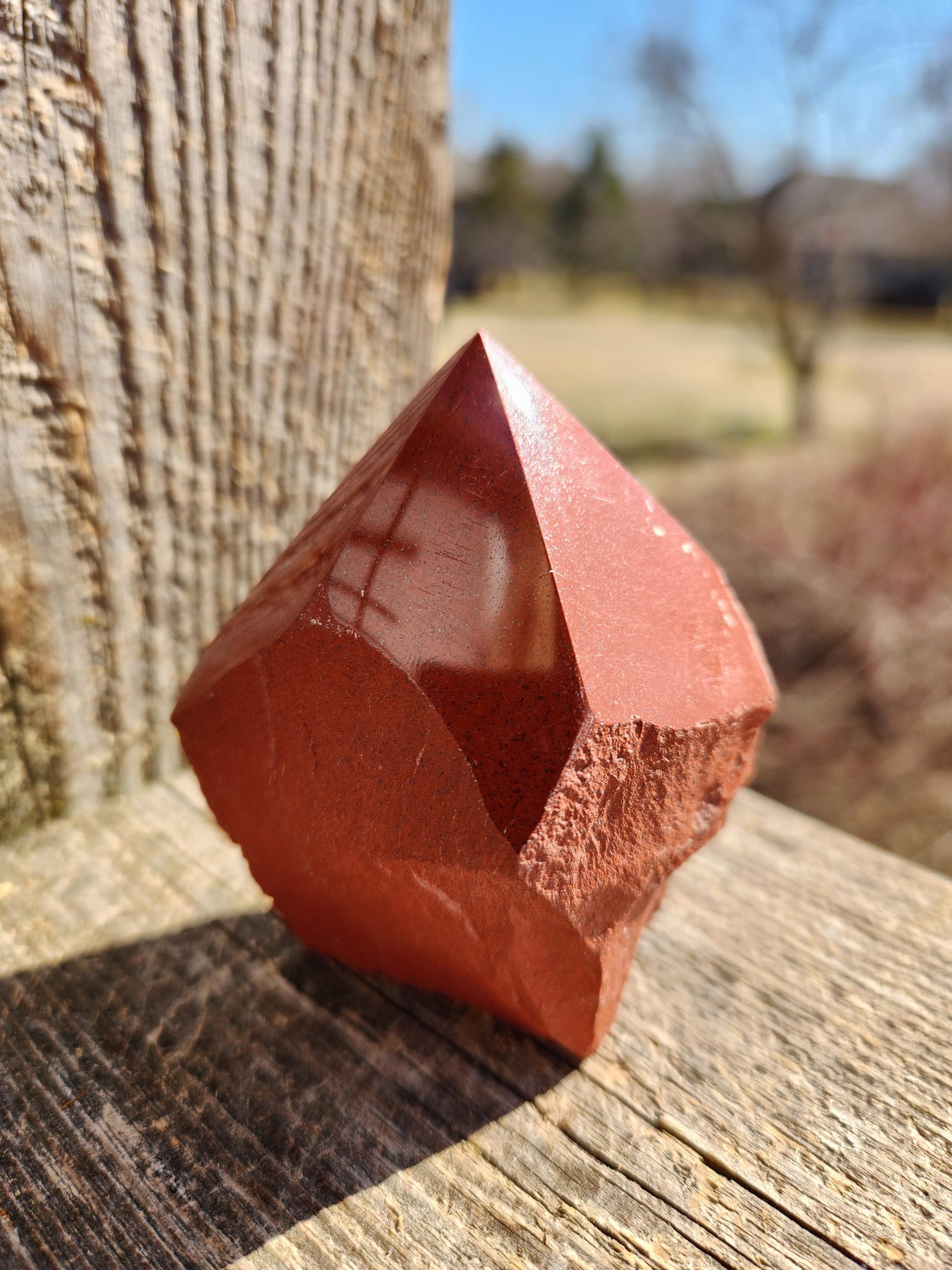 AAA Red Jasper Point: Polished Top, Natural Sides