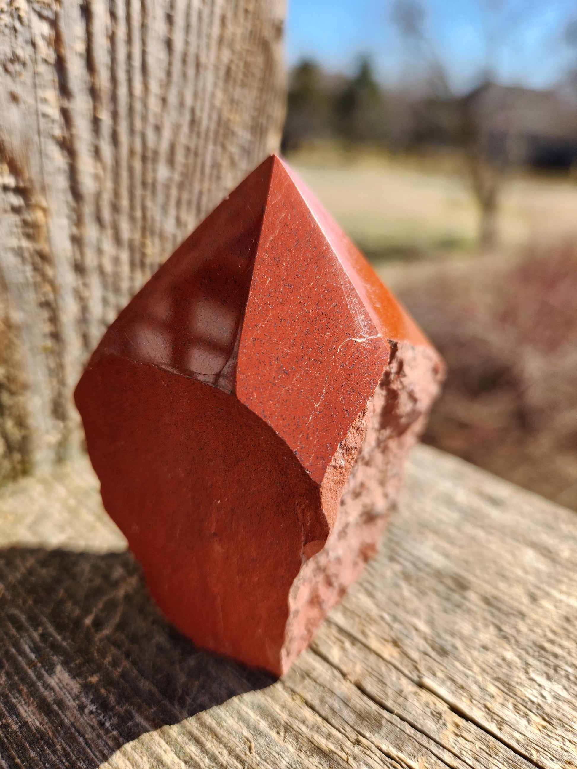 AAA Red Jasper Point: Polished Top, Natural Sides