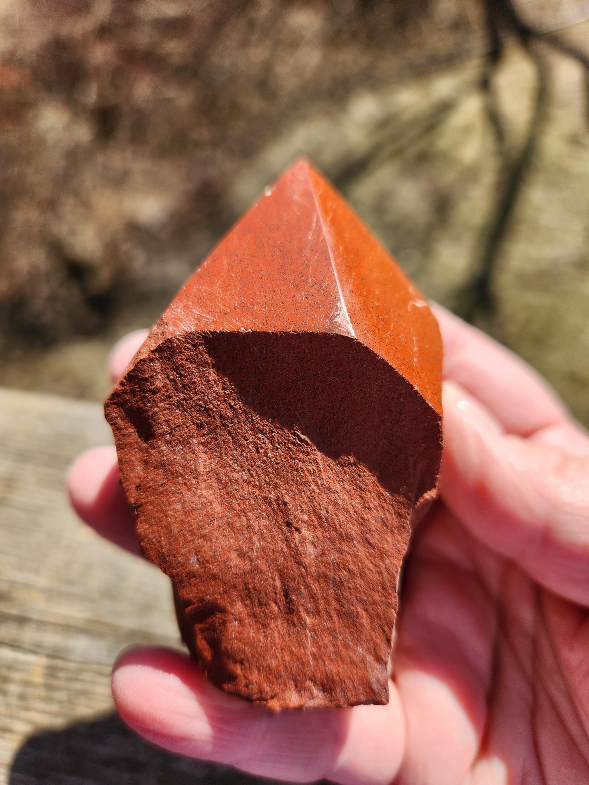 AAA Red Jasper Point: Polished Top, Natural Sides