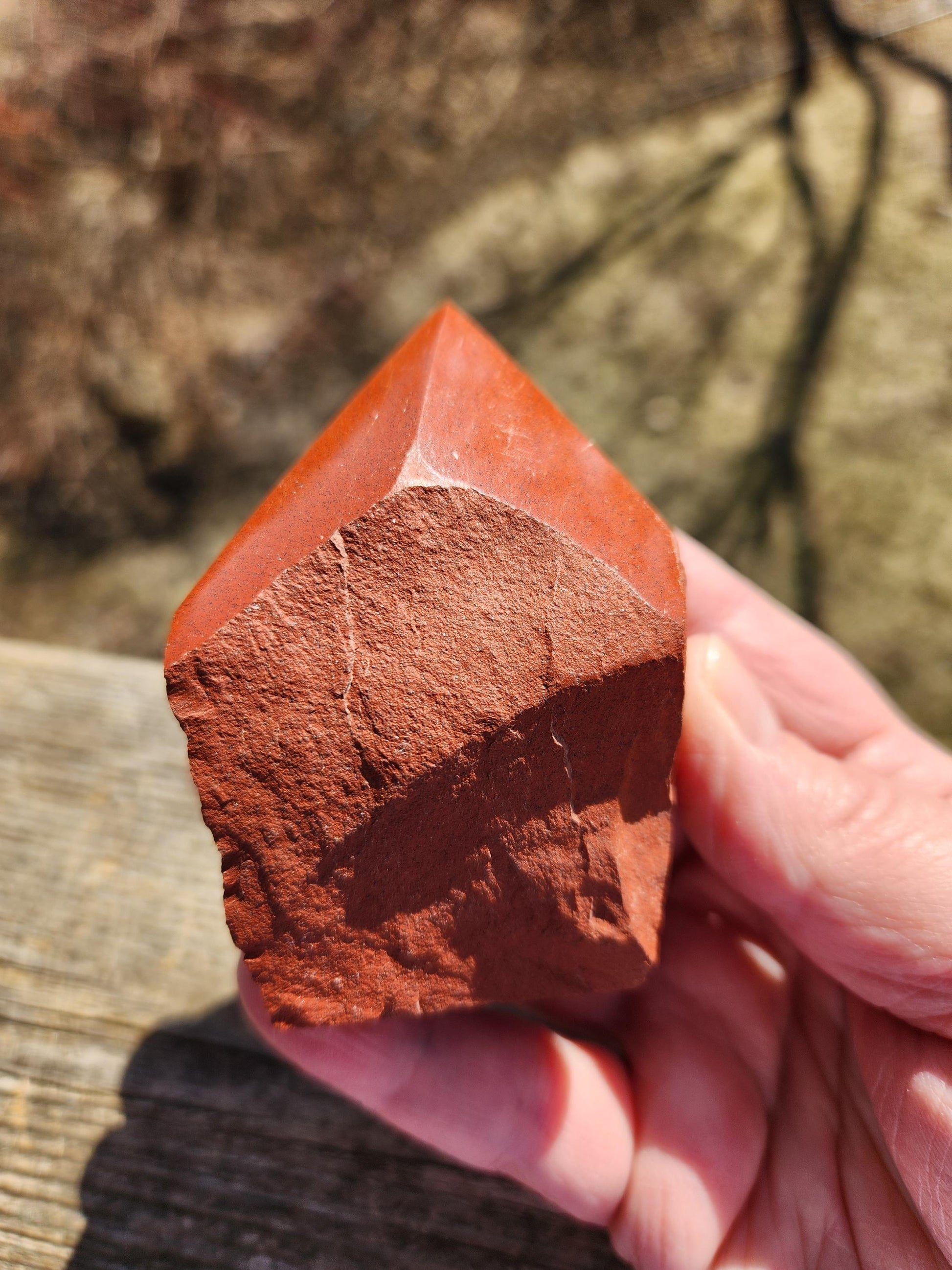 AAA Red Jasper Point: Polished Top, Natural Sides