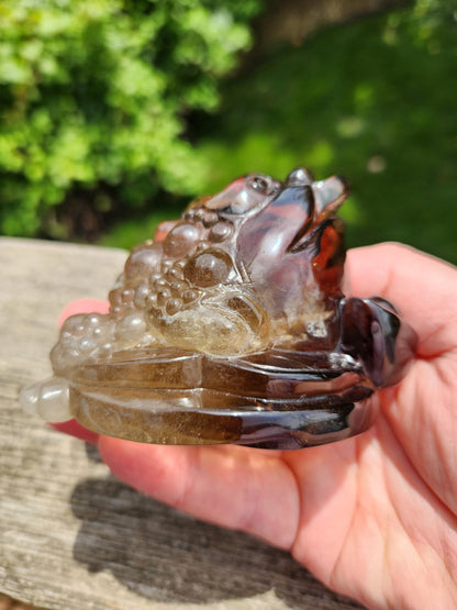 Smoky Quartz Money Toad: AAA Crystal Carving, Extra Large