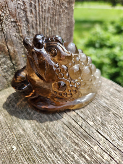 Smoky Quartz Money Toad: AAA Crystal Carving, Extra Large