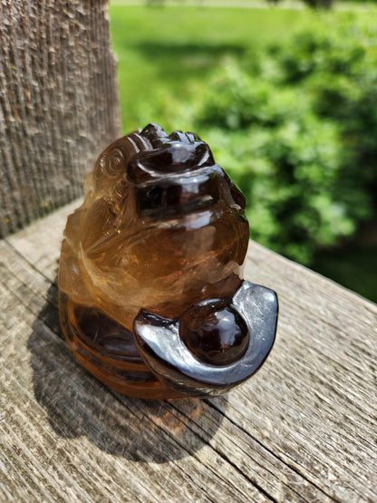 Smoky Quartz Money Toad: AAA Crystal Carving, Extra Large