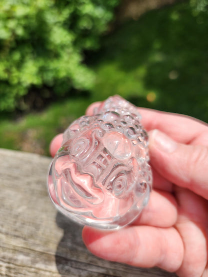 Clear Quartz Crystal Money Toad: Hand Carved Feng Shui Decor, Super Clear