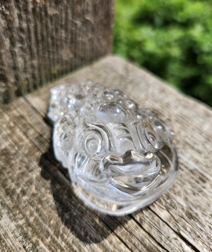 Clear Quartz Crystal Money Toad: Hand Carved Feng Shui Decor, Super Clear