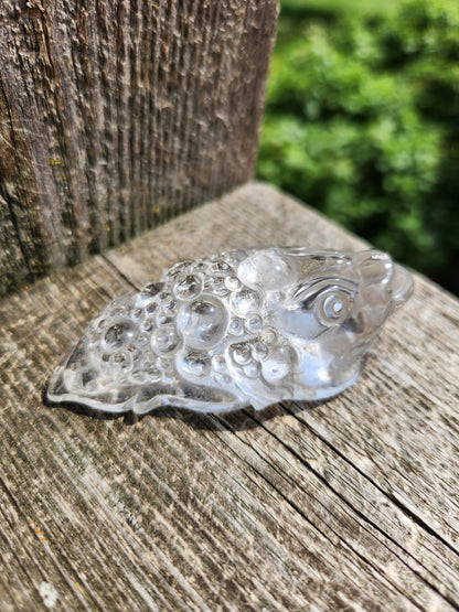 Clear Quartz Crystal Money Toad: Hand Carved Feng Shui Decor, Super Clear