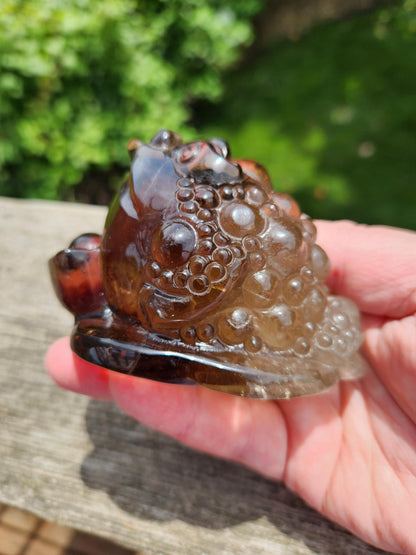 Smoky Quartz Money Toad: AAA Crystal Carving, Extra Large
