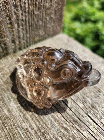 Smoky Quartz Money Toad: AAA Crystal Carving, All Natural, Very Clear