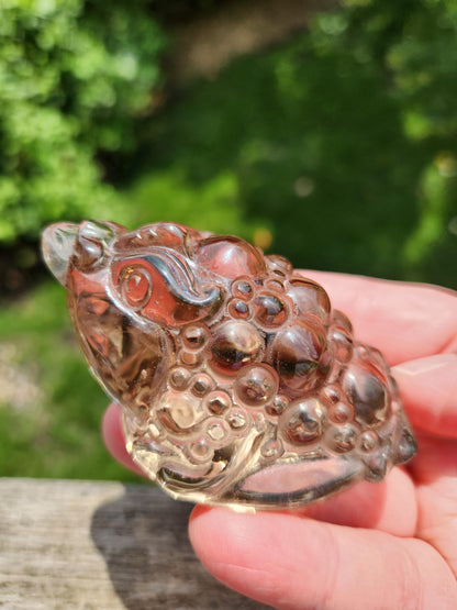 Smoky Quartz Money Toad: AAA Crystal Carving, All Natural, Very Clear