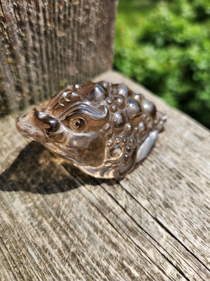 Smoky Quartz Money Toad: AAA Crystal Carving, All Natural, Very Clear