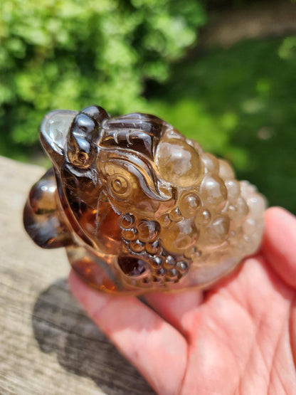 Smoky Quartz Money Toad: AAA Crystal Carving, Extra Large