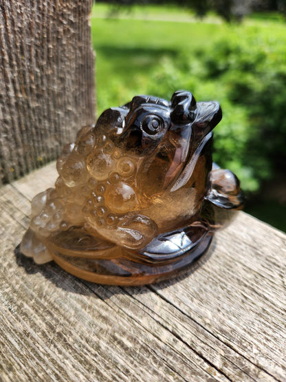 Smoky Quartz Money Toad: AAA Crystal Carving, Extra Large