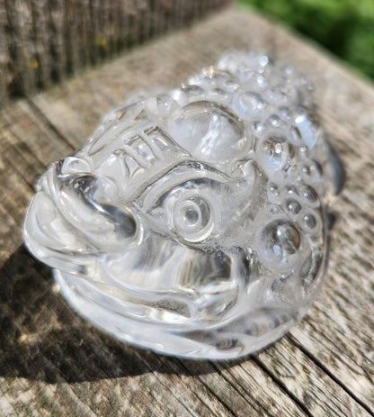Clear Quartz Crystal Money Toad: Hand Carved Feng Shui Decor, Super Clear
