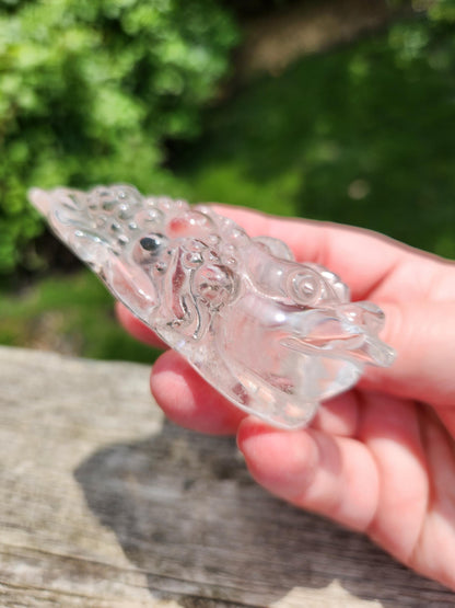 Clear Quartz Crystal Money Toad: Hand Carved Feng Shui Decor, Super Clear