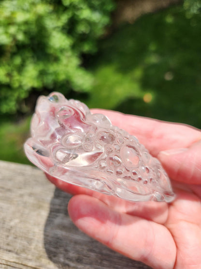 Clear Quartz Crystal Money Toad: Hand Carved Feng Shui Decor, Super Clear