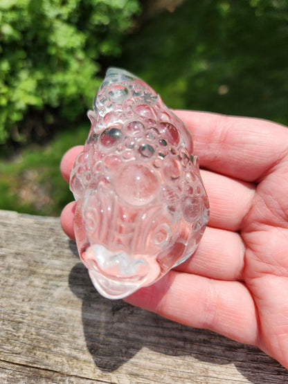Clear Quartz Crystal Money Toad: Hand Carved Feng Shui Decor, Super Clear