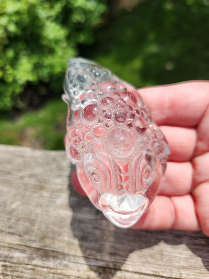 Clear Quartz Crystal Money Toad: Hand Carved Feng Shui Decor, Super Clear