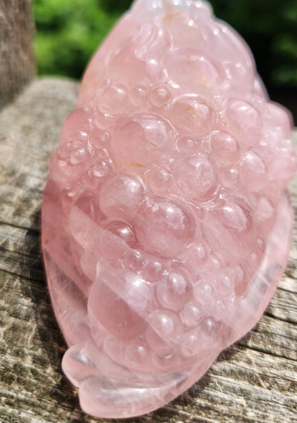 Rose Quartz Money Toad with Golden Healer Crystal Carving