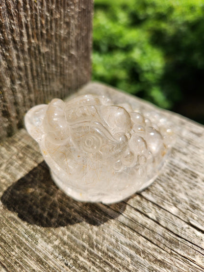 Golden Healer Quartz AAA Money Toad with Rutile: Master Carved Crystal, Large