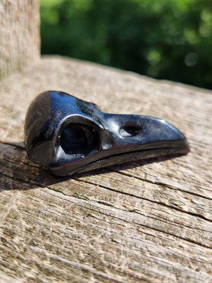 Carved Black Obsidian Raven Skull: Pocket Crystal Carving, One