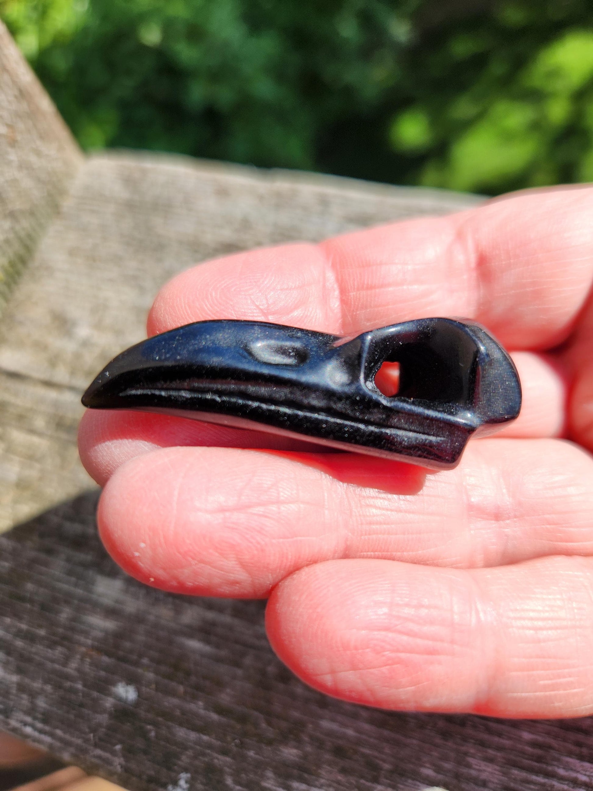 Carved Black Obsidian Raven Skull: Pocket Crystal Carving, One