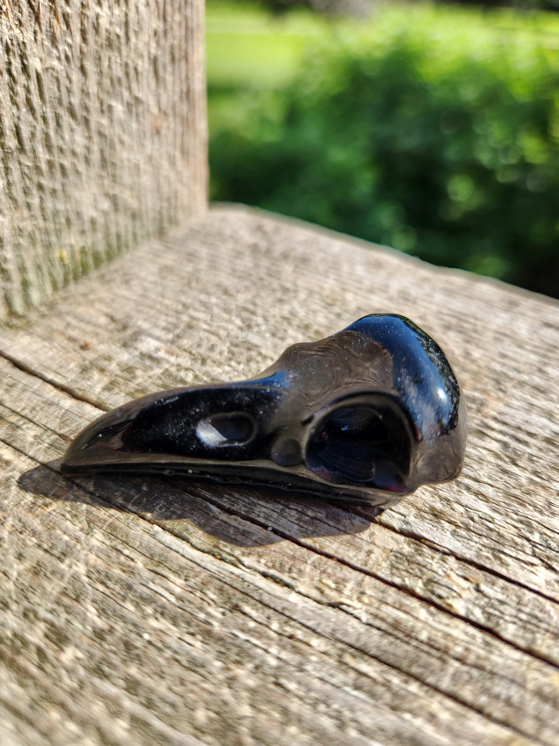 Carved Black Obsidian Raven Skull: Pocket Crystal Carving, One