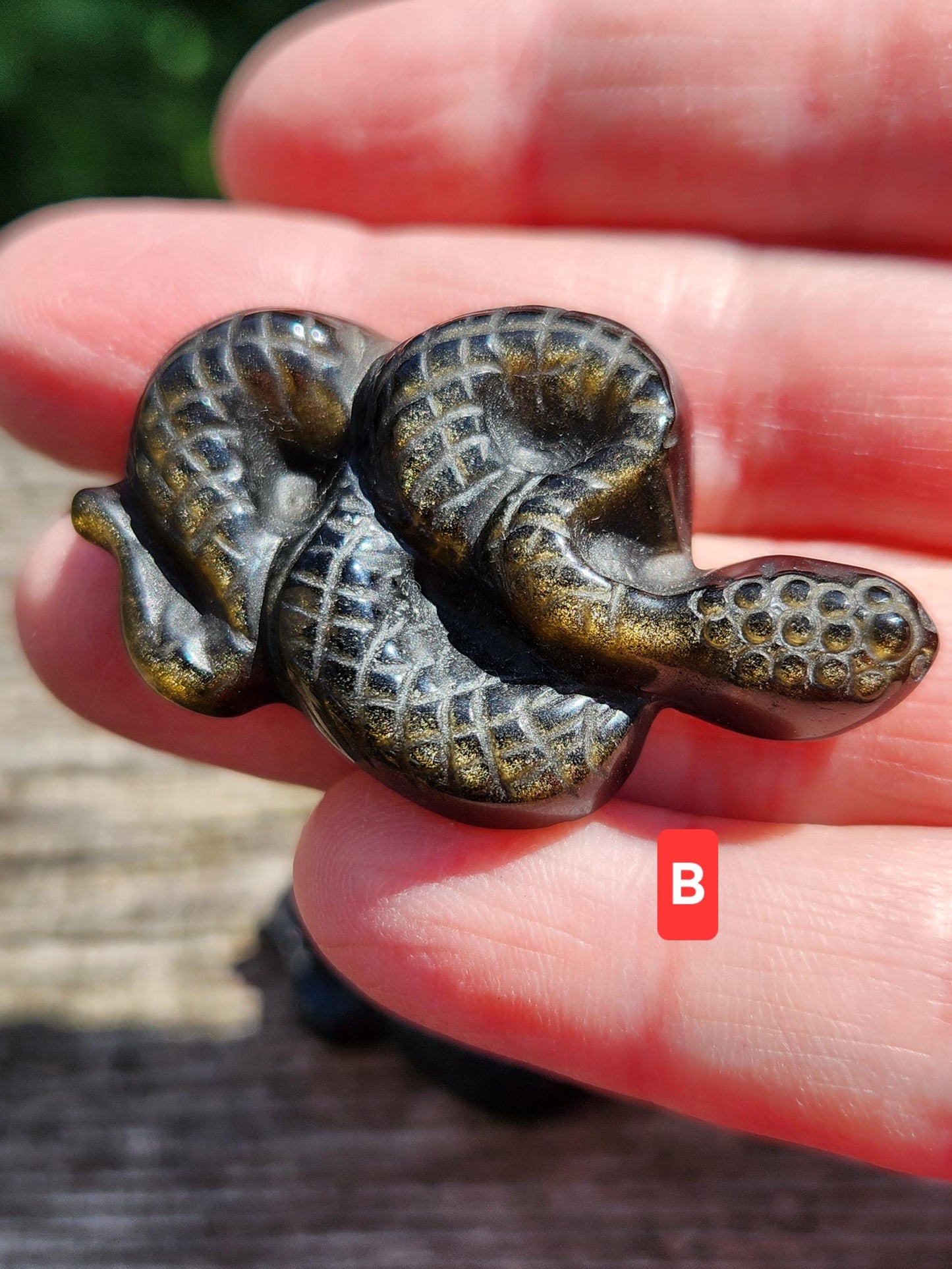 Beautiful Black Obsidian or Silver Sheen Obsidian Carved Snake Carving, All Natural Crystal, One