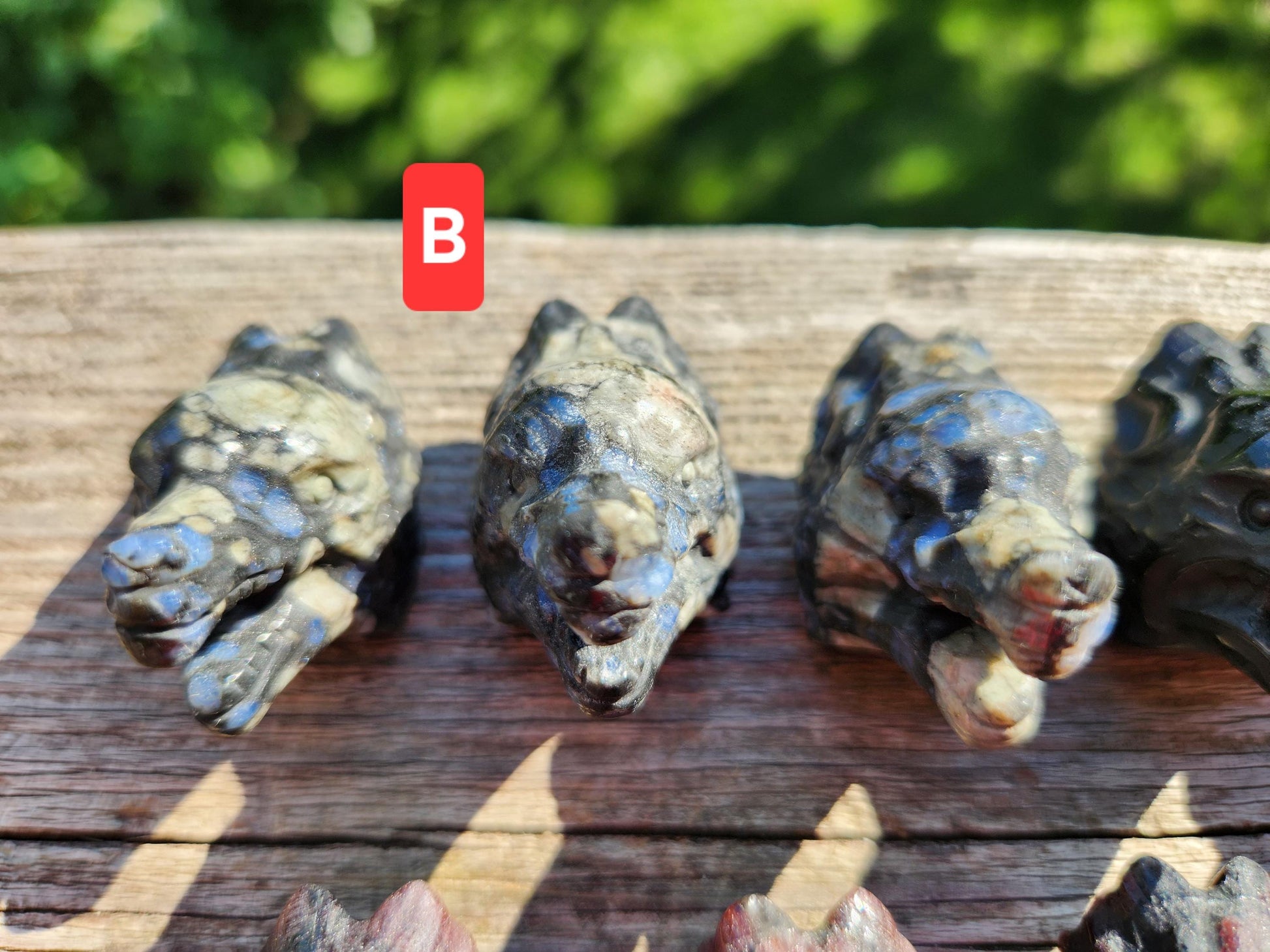 Mini Carved Wolf Head Crystal: Garnet, Que Sera, Obsidian, One