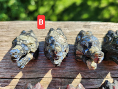 Mini Carved Wolf Head Crystal: Garnet, Que Sera, Obsidian, One