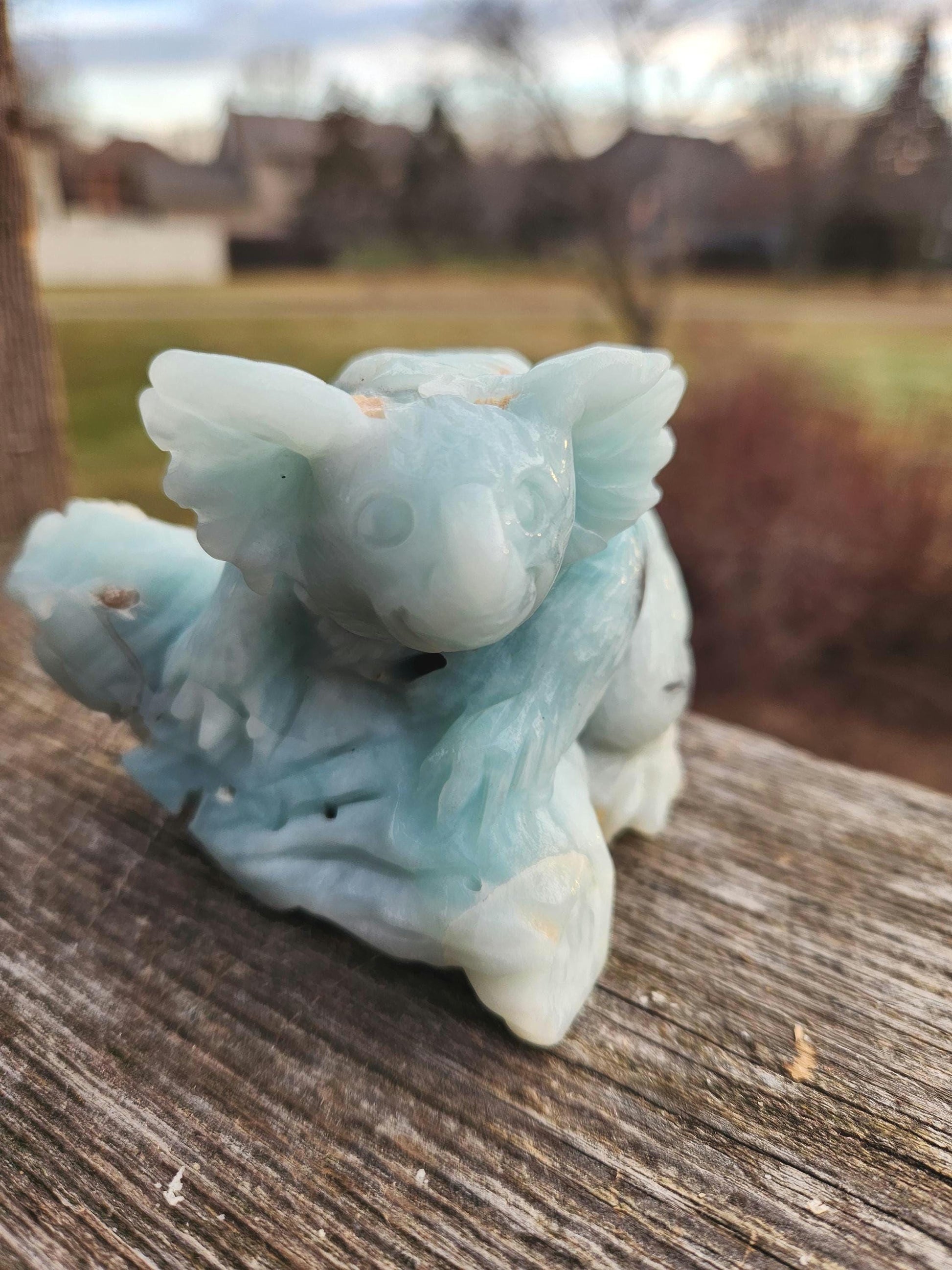 Blue Aragonite Crystal Koala Bear Carving