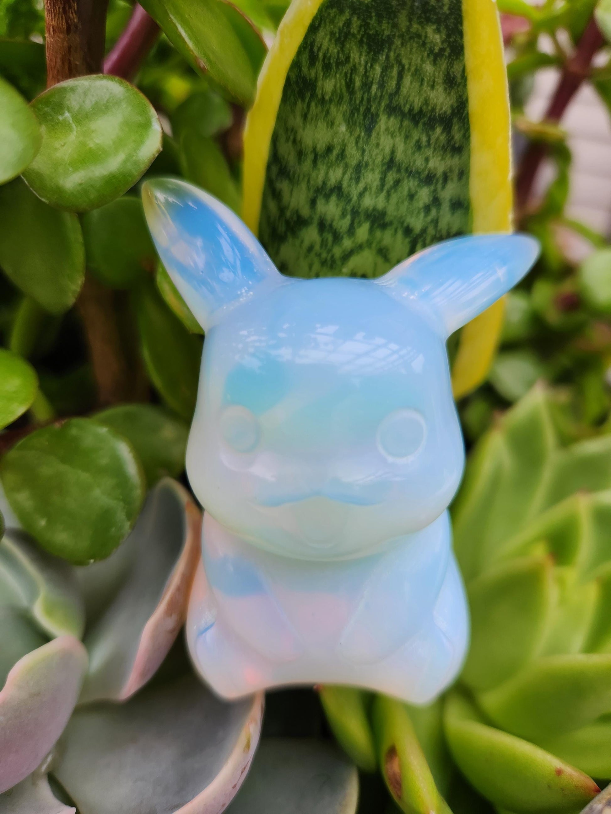 Opalite Pikachu Figurine: High Polish Crystal Carving