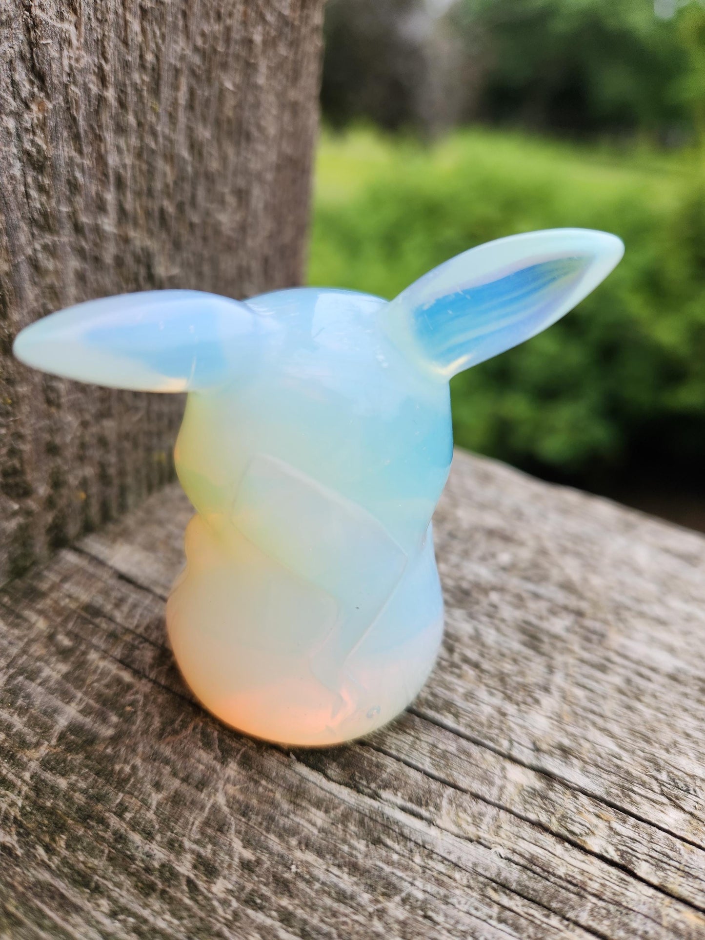 Opalite Pikachu Figurine: High Polish Crystal Carving