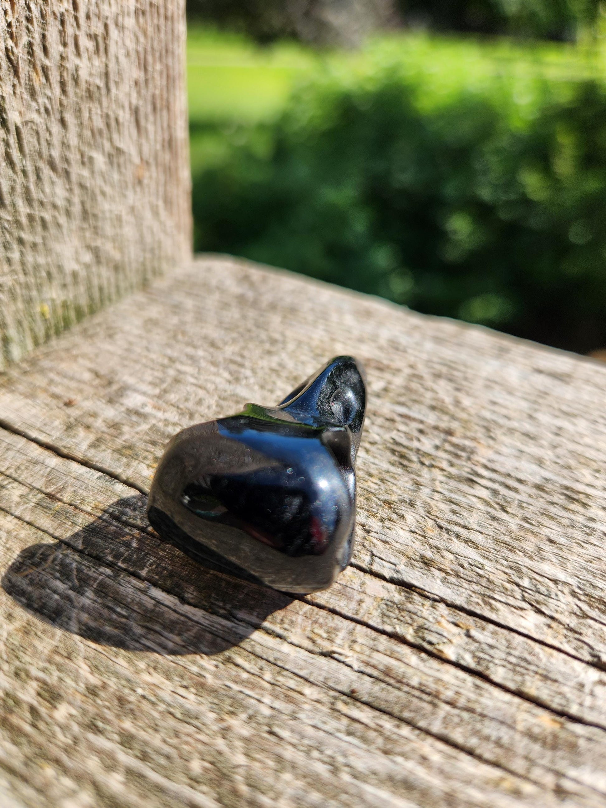 Carved Black Obsidian Raven Skull: Pocket Crystal Carving, One