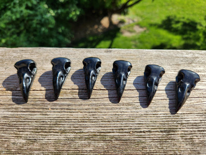 Carved Black Obsidian Raven Skull: Pocket Crystal Carving, One