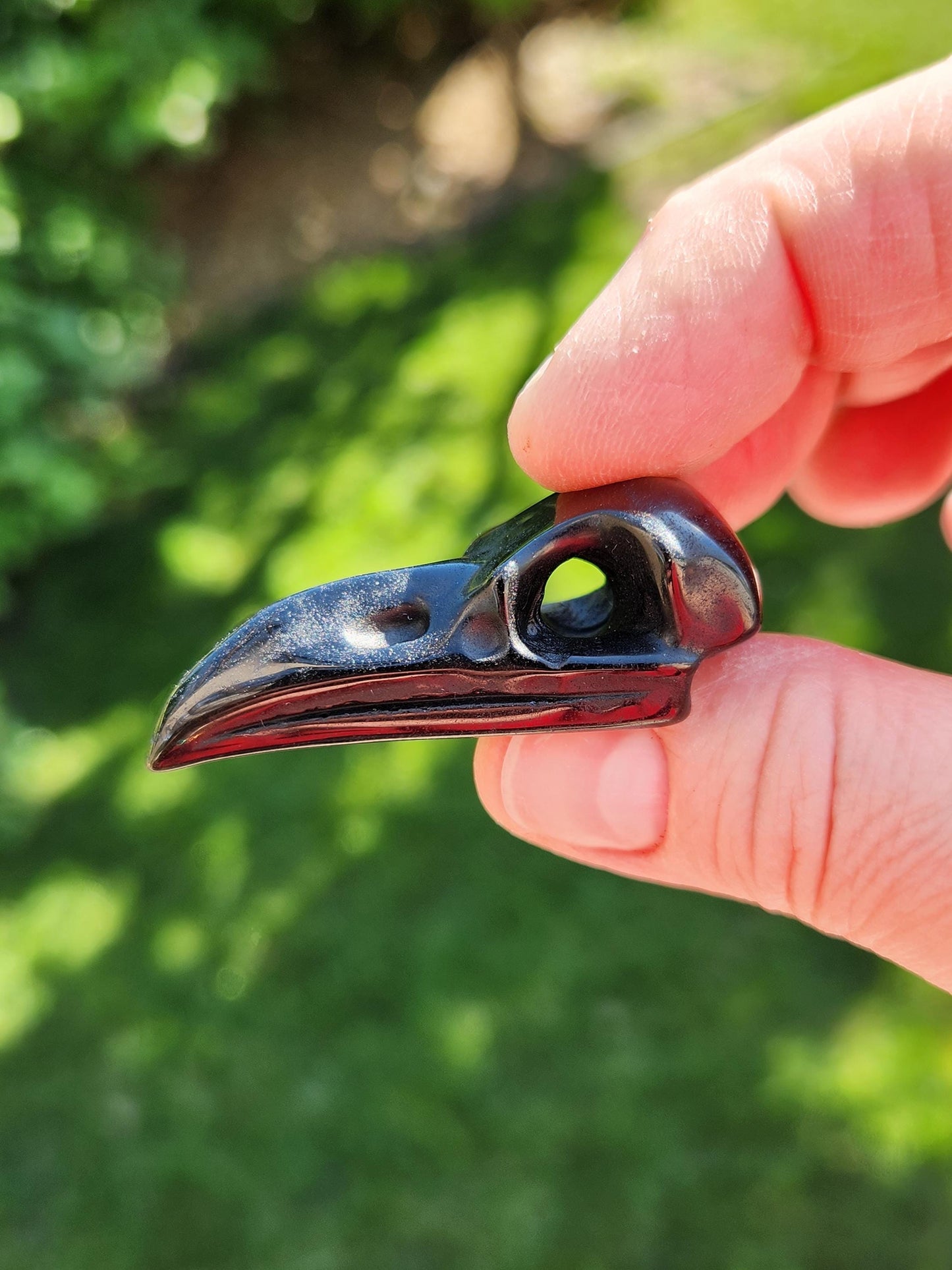 Carved Black Obsidian Raven Skull: Pocket Crystal Carving, One