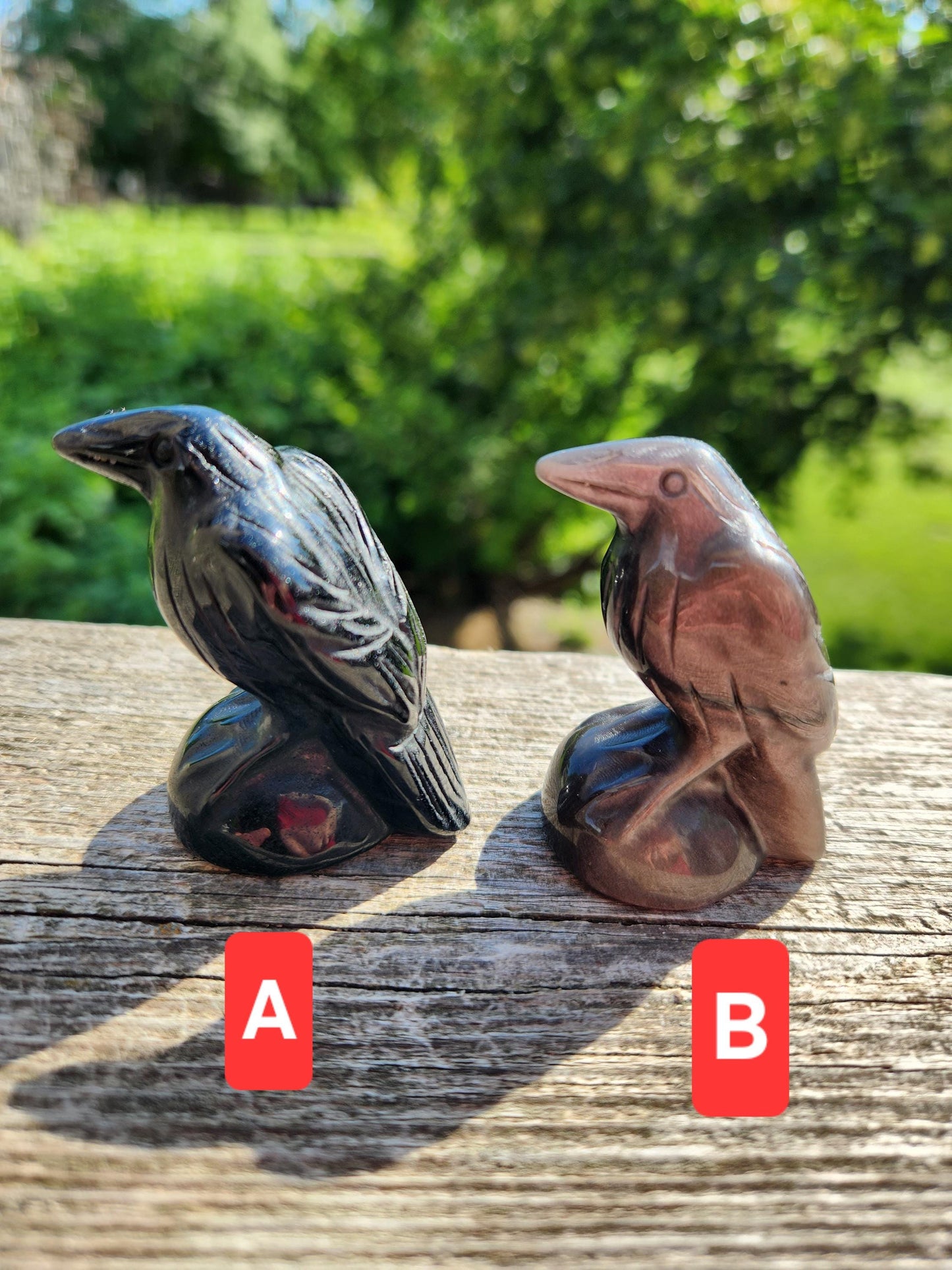 Beautiful Black Obsidian or Silver Sheen Obsidian Carved Medium Crow, Raven, All Natural Crystal, One