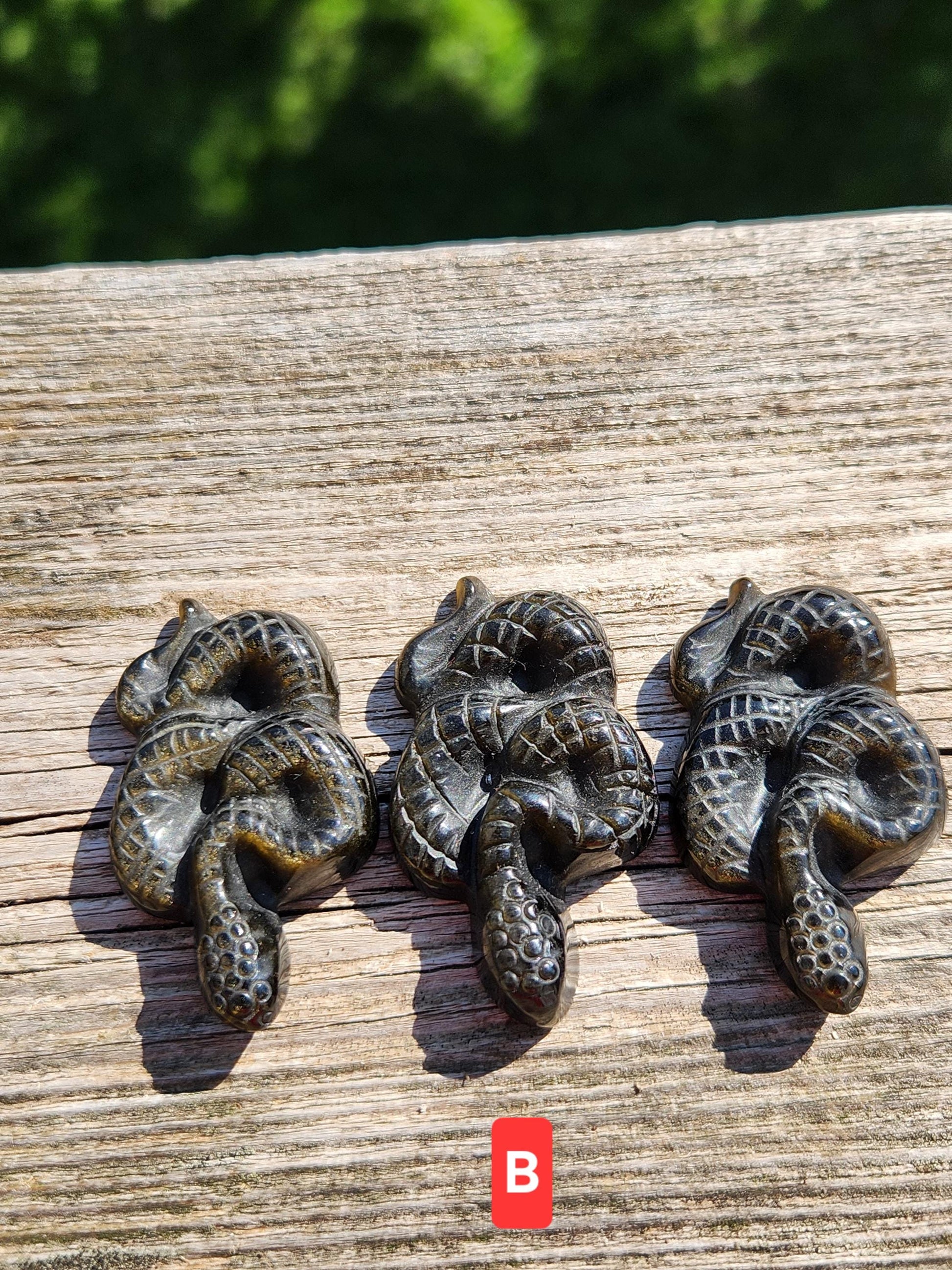 Beautiful Black Obsidian or Silver Sheen Obsidian Carved Snake Carving, All Natural Crystal, One