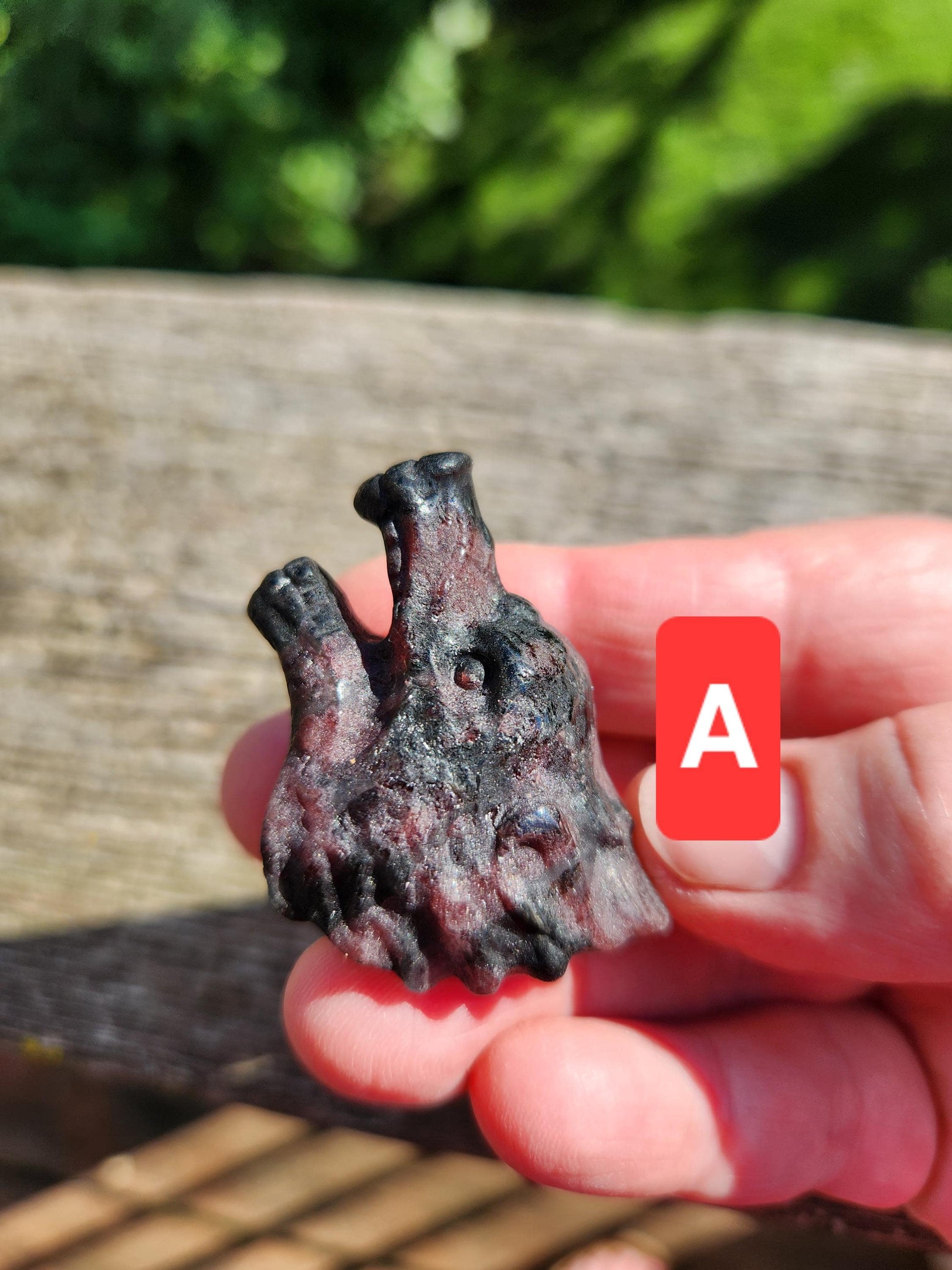 Mini Carved Wolf Head Crystal: Garnet, Que Sera, Obsidian, One