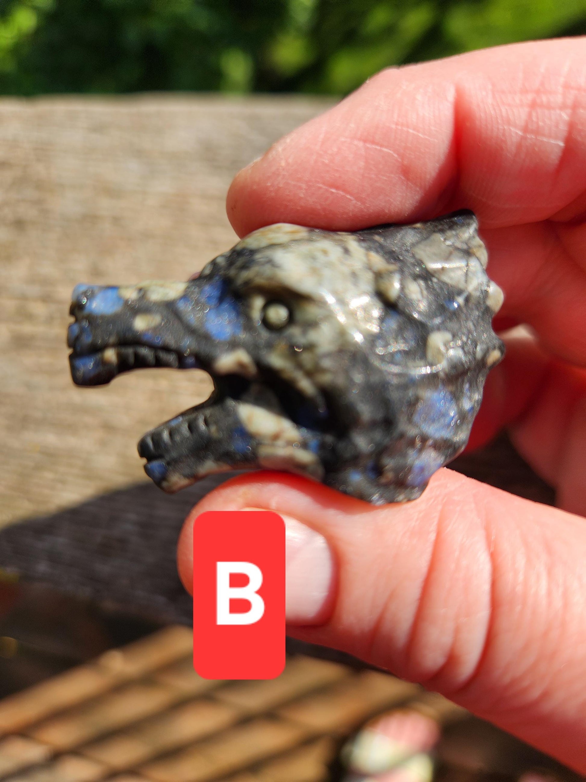 Mini Carved Wolf Head Crystal: Garnet, Que Sera, Obsidian, One