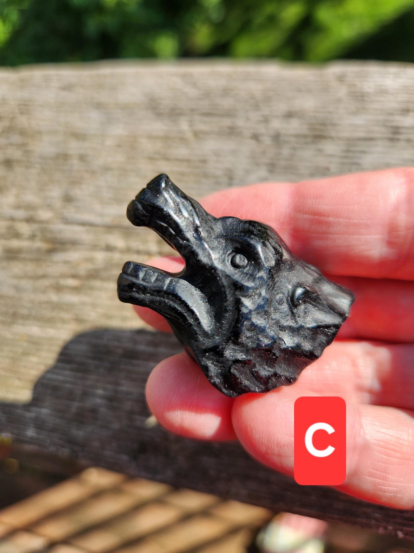 Mini Carved Wolf Head Crystal: Garnet, Que Sera, Obsidian, One