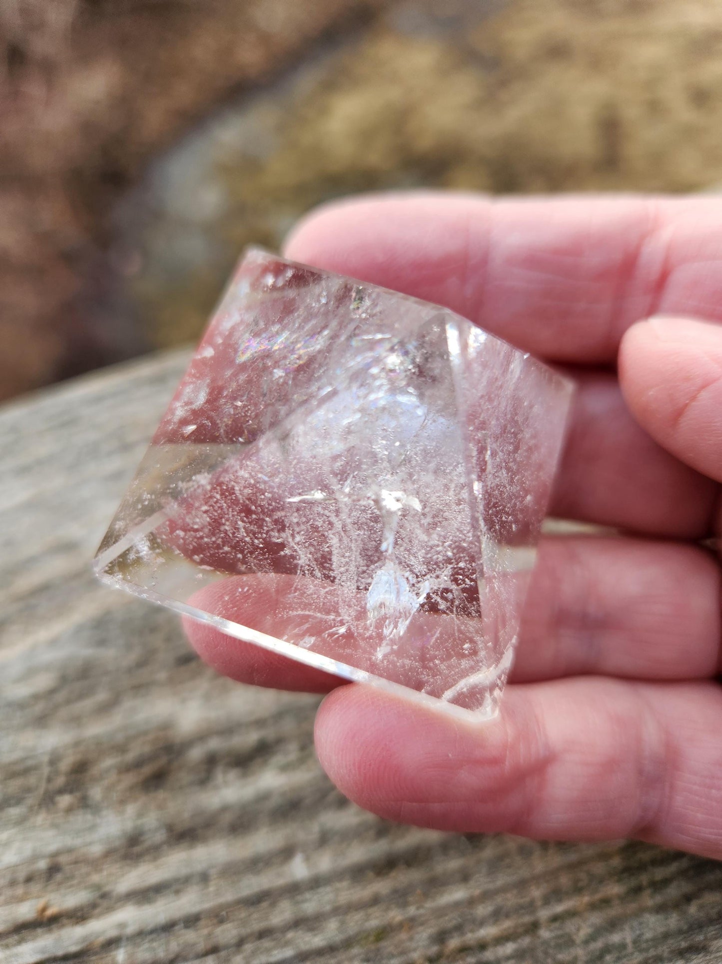 AAA Clear Quartz Crystal Pyramid with Rainbow Inclusions