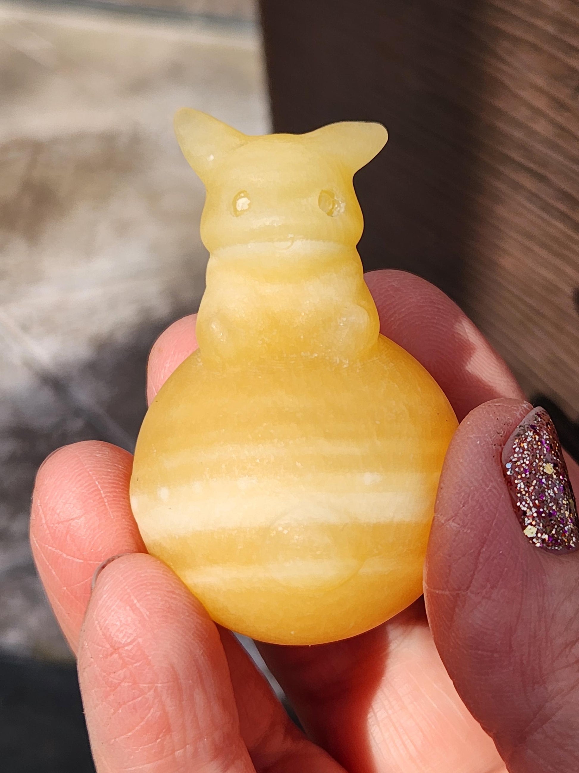 Super Cute Yellow Calcite Pikachu On Poke Ball Natural Stone Crystal, Pokémon, Gift