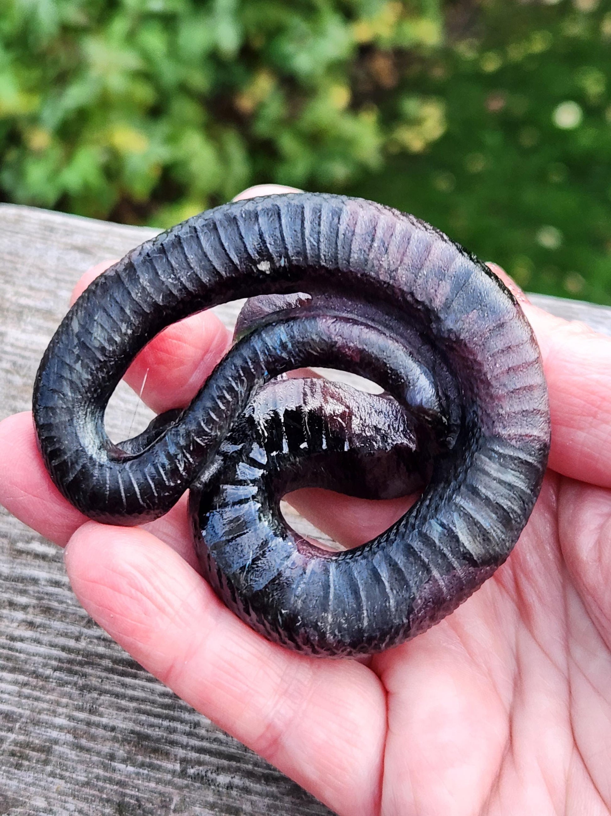 Carved Garnet Fireworks Snake Crystal Carving, Rattlesnake