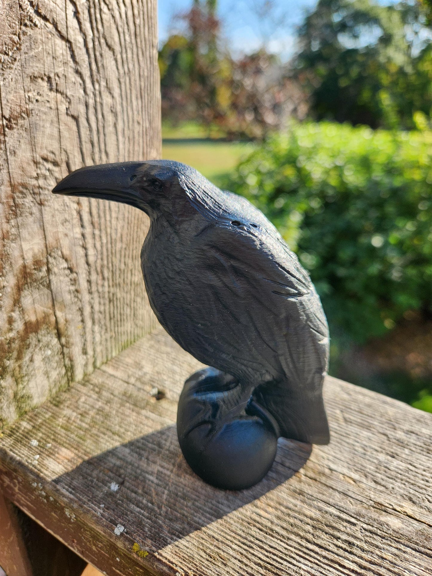 Carved Black Obsidian Raven: Natural Crystal, Crow, Large
