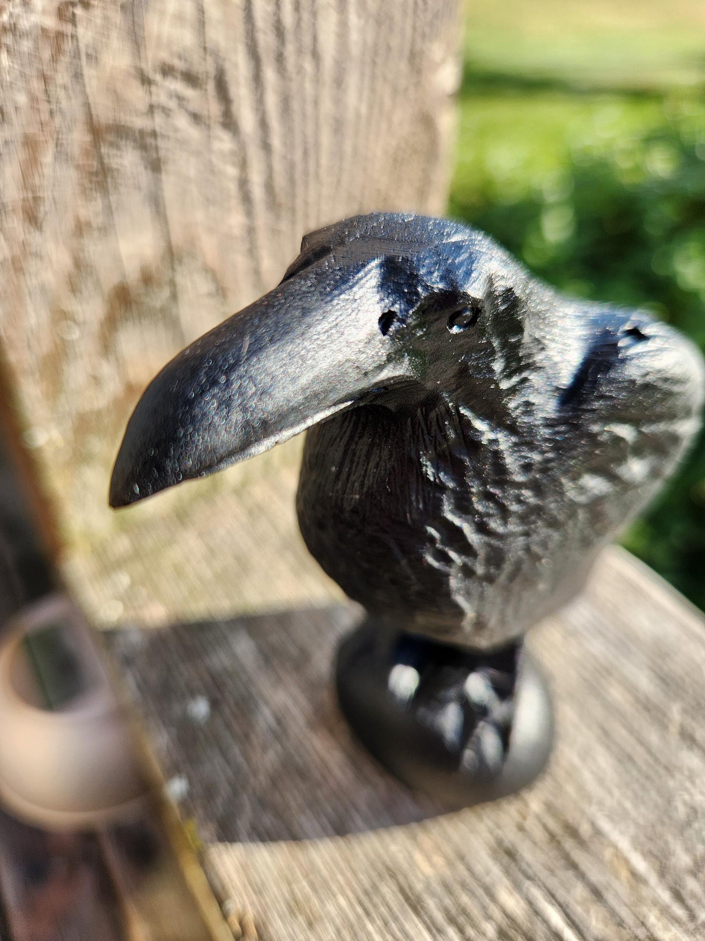 Carved Black Obsidian Raven: Natural Crystal, Crow, Large